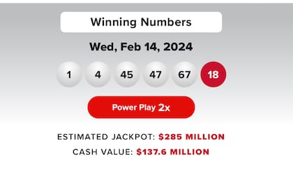 Los resultados de la lotería Powerball del 14 de febrero