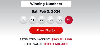 Los resultados de la lotería Powerball del 3 de febrero