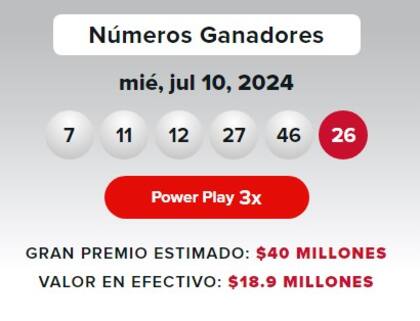 Los resultados de la lotería Powerball del miércoles 10 de julio