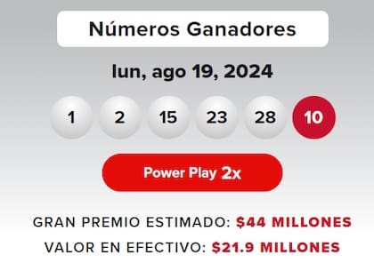 Los resultados de la lotería Powerball del lunes 19 de agosto
