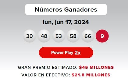 Los resultados de la lotería Powerball del lunes 17 de junio