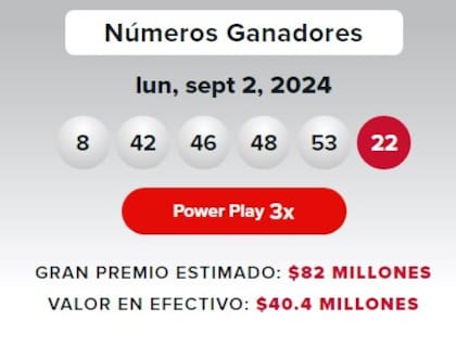Los resultados de la lotería Powerball del lunes 2 de septiembre