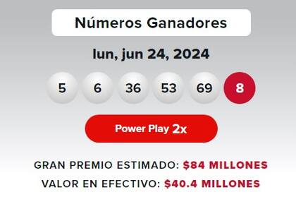 Los resultados de la lotería Powerball del lunes 24 de junio