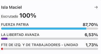 Los resultados de las elecciones legislativas bonaerenses en la Isla Maciel para la categoría diputados provinciales; en este barrio se dio el mayor éxito electoral del PJ dentro de Avellaneda