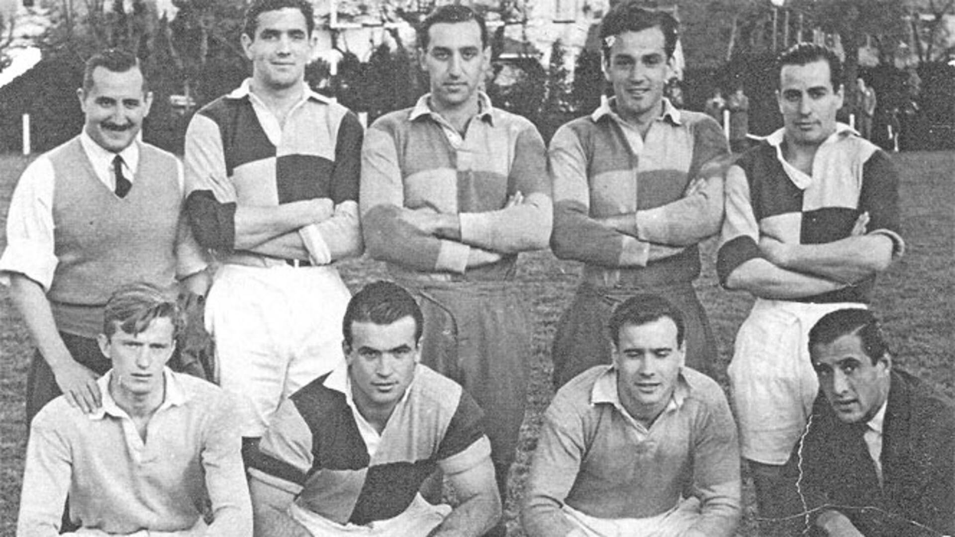 Los rugbiers de C.U.B.A. con la camiseta de Atalaya en un torneo de Seven. En el campeonato XV de URBA de 1955, El Gráfico los presentó como "serios candidatos al título".