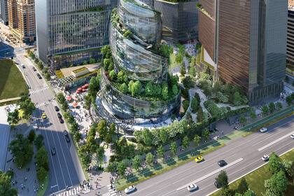 Los senderos cubiertos de árboles subirán en espiral por el exterior de The Helix.