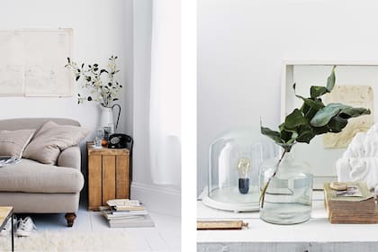 Los sillones antiguos, retapizados con fibras naturales en tonos claros, se rodearon con una exquisita y sabiamente acotada selección de objetos.