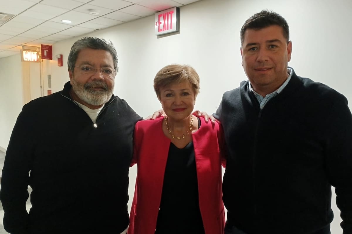 Los sindicalistas Gerardo Martínez y Cristian Jerónimo estuvieron hoy en Washington en un panel con Kristalina Georgieva, la jefa del FMI