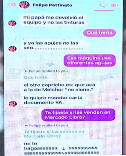 Los supuestos chats de Felipe Pettinato hablando sobre Melchor Rodrigo (Foto: Captura de video)