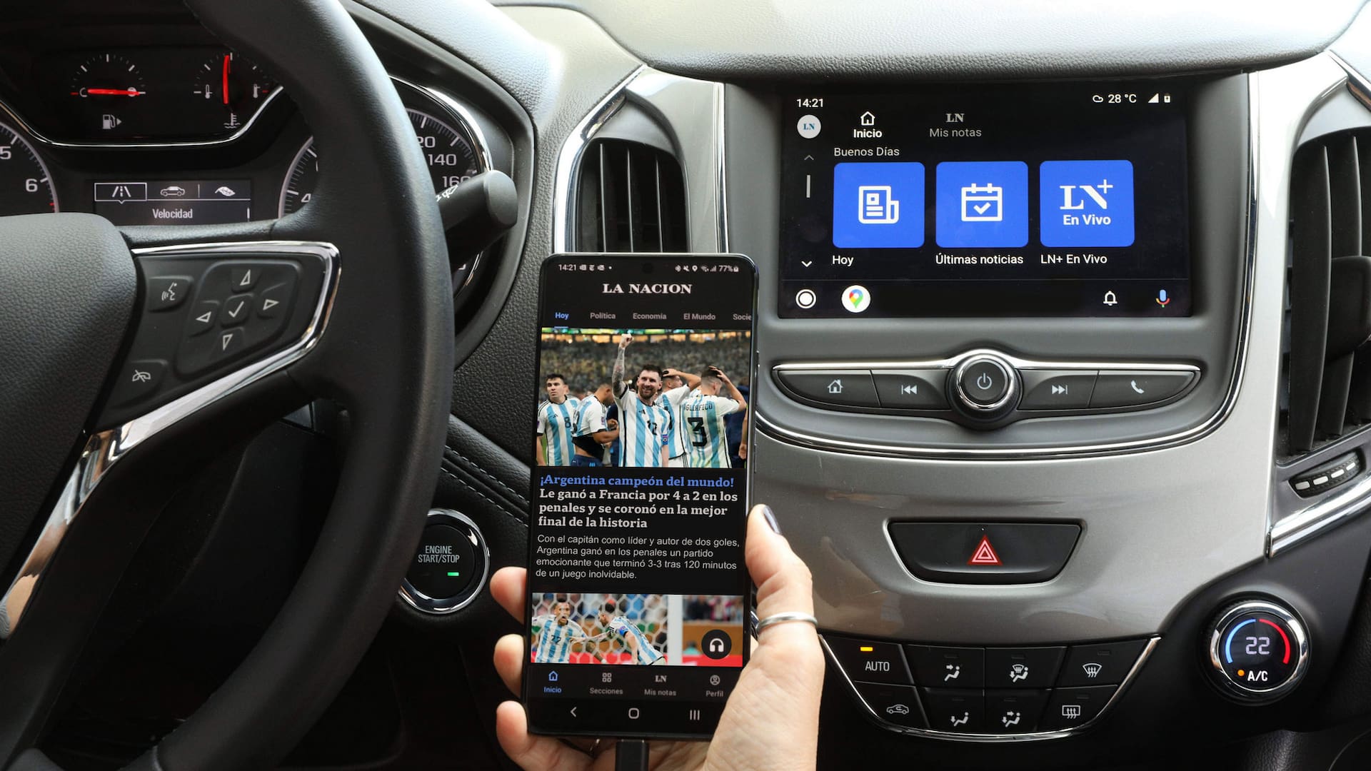 Los suscriptores de LA NACION ahora podrán disfrutar de los contenidos en audio desde Android Auto, el sistema de información y entretenimiento presente en las pantallas de los vehículos