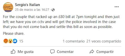 "Los tenemos filmados y haremos que la policía se involucre", aseguraron desde el restaurante. (Foto: Facebook)