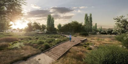 Los terrenos en los que se ubicará el centro de datos de Meta de Talavera incluyen parte del arroyo de Zarzaleja. En la imagen, recreación de uno de los caminos que discurrirán por las zonas verdes comprendidas en el proyecto