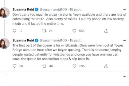 Los tips de Sussana Reid en Twitter para quien quiera ir a despedir a la reina incluyen la información sobre cómo hacer para ir al baño mientras se está en la fila de espera
