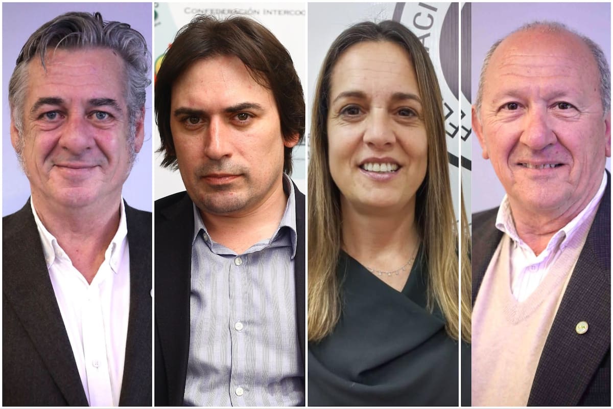 Los titulares de la Mesa de Enlace: Nicolás Pino, de SRA; Lucas Magnano, de Coninagro; Andrea Sarnari, de FAA y; Carlos Castagnani, de CRA