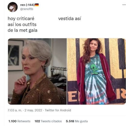 Los tradicionales memes llenos de ingenio desbordaron las redes sociales para comentar las alternativas de la Gala del Met 2022