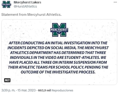 Los tres estudiantes que aparecen en el video fueron suspendidos del equipo de atletismo