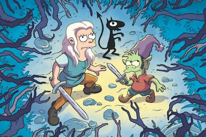 Los tres protagonistas de Disentchantment, la serie con la que Matt Groening llegará a Netflix.
