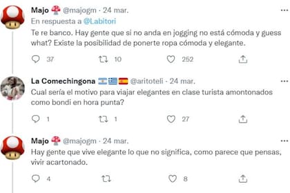 Los tuiteros intercambiaron opiniones sobre la necesidad de viajar elegantes y/o cómodos en los aviones