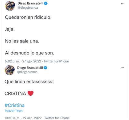 Los tuits de Diego Brancatelli en medio de los incidentes en Recoleta (Foto: Captura de Twitter)