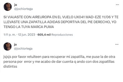 Los tuits de la usuaria sobre las zapatillas que se volvieron virales