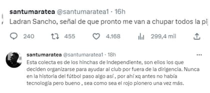 Los tuits de Santiago Maratea sobre la iniciativa de la colecta
