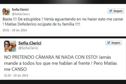 Los tuits de Sofía Clerici sobre Matías Defederico