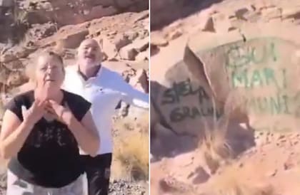 Los turistas escribieron sus nombres con aerosol verde y la justicia mendocina busca identificarlos para multarlos por vandalismo