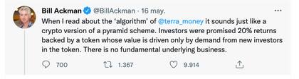 Los twitts de @BillAckman sobre la caída de las criptomonedas