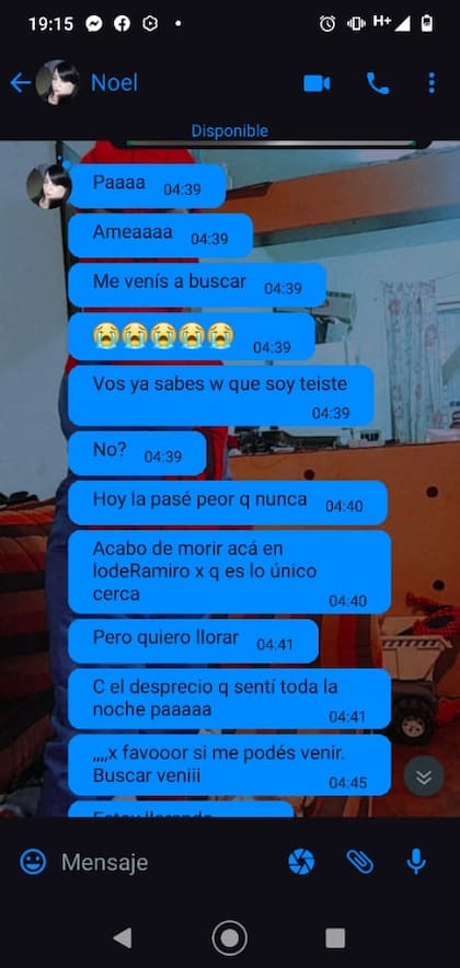 Los últimos mensajes de Noel a su amiga durante la madrugada
