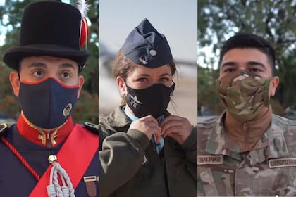 Los uniformes de las fuerzas armadas sumaron nuevos elementos de protección personal como barbijos, guantes de látex y máscaras protectoras para prevenir contagios de Covid-19Ejército Argentino