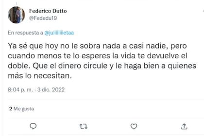 Los usuarios comentaron el tuit de Julieta con todo tipo de apreciaciones y fueron muchos los que hicieron una lectura positiva de lo que le había pasado a la joven
