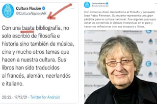 Los errores ortográficos del Ministerio de Cultura de la Nación al despedir a José Pablo Feinmann