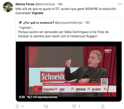 Los usuarios de Twitter, furiosos por los comentarios de Vignolo sobre la Selección Argentina