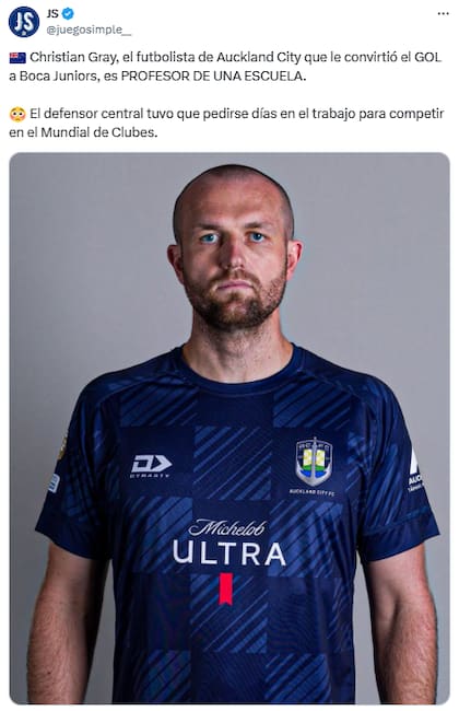 Los usuarios descubrieron de qué trabaja el jugador del Auckland City que le hizo un gol a Boca (Foto: Captura X @juegosimple__)