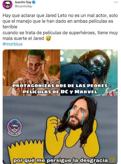 Los usuarios opinaron sobre la actuación de Jared Leto en Morbius (Foto: Twitter)