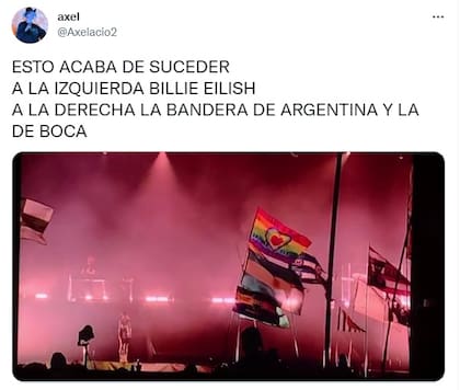 Los usuarios reaccionaron a las banderas de Boca y Argentina en el recital de Billie Eilish (Foto: Twitter)