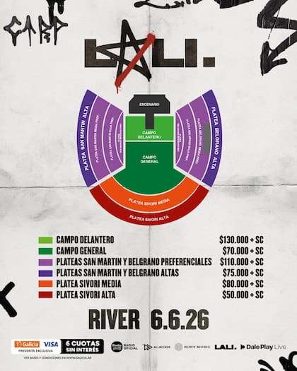 Los valores de las entradas van desde los $50.000 hasta los $130.000 (Foto: Instagram @livedaleplay)