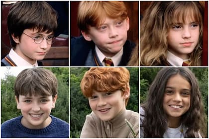 Los veteranos y los debutantes: Daniel Radcliff, Rupert Grint y Emma Watson fueron los protagonistas de la gran pantalla; Dominic McLaughlin, Arabella Stanton y Alastair Stoutde tomaron la posta para la TV