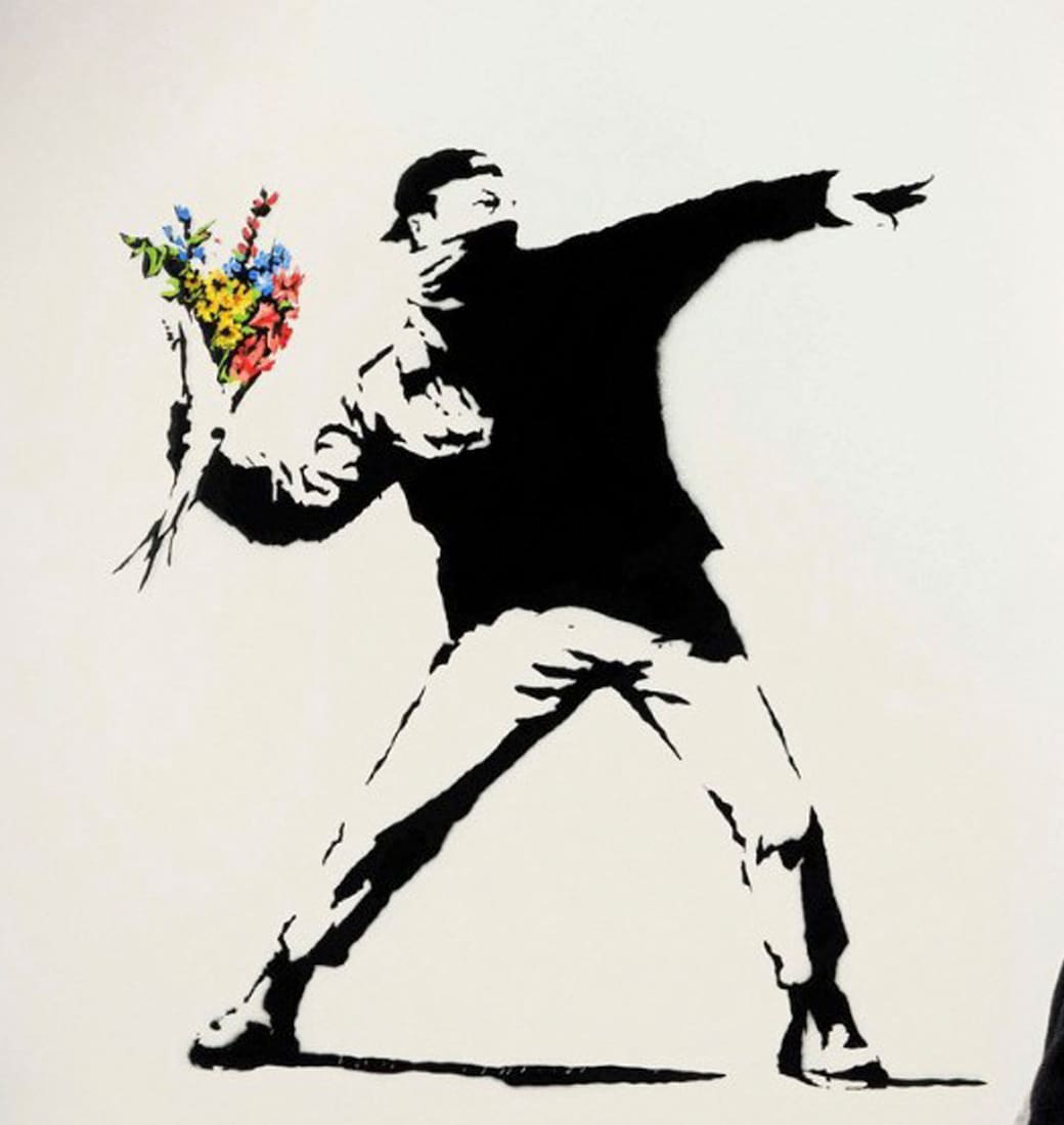 Love is in the Aire, la obra de Banksy vendida anoche en Sotheby´s por el equivalente en criptomonedas a 12,9 millones de