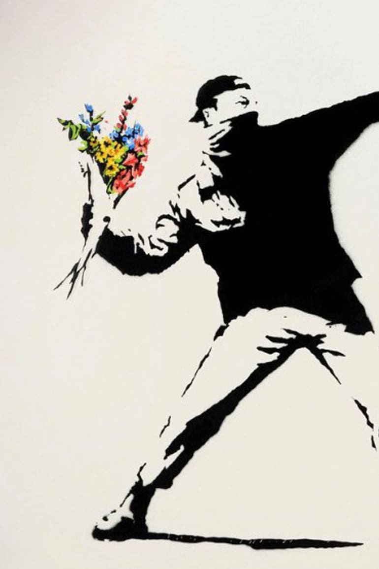 Love is in the Aire, la obra de Banksy vendida anoche en Sotheby´s por el equivalente en criptomonedas a 12,9 millones de