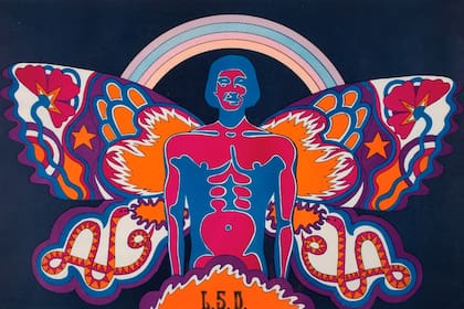 LSD (1968), afiche de Edgardo Giménez que integrará la muestra Cultura Colibrí