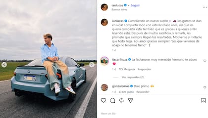 Lucas celebró la compra de su nuevo auto con una emotiva publicación (Captura: Instagram @ianlucas)