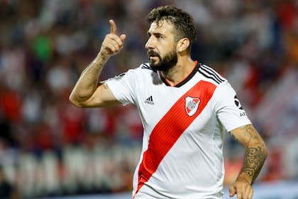 Lucas Pratto grita el 1 a 0 de River a Godoy Cruz