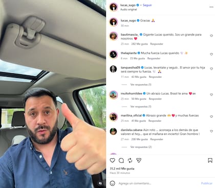 Lucas Sugo recibió muchos mensajes de apoyo entre los comentarios