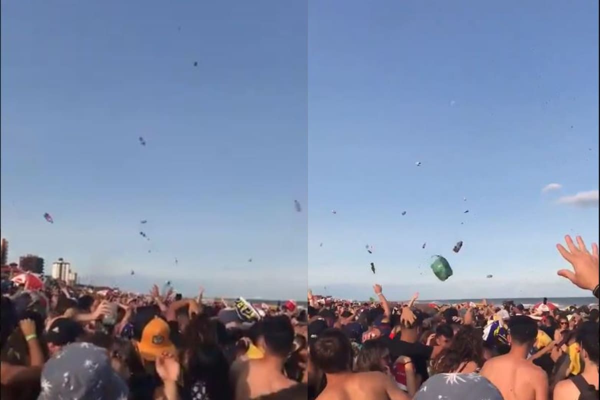 Lucas Vinielles publicó en su Twitter el video que deja en evidencia el descontrol que se vivió en la playa de Villa Gesell a los botellazos