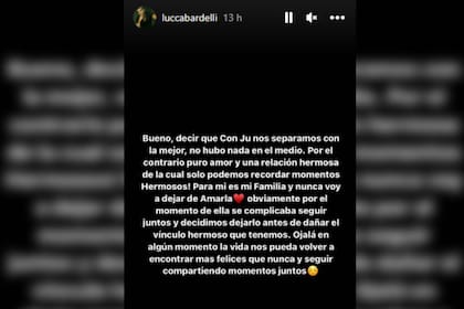 Lucca Bardelli habló sobre su separación con Juli Poggio (Captura Instagram @luccabardelli)
