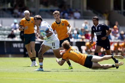 Luciano González, una de las figuras de los Pumas 7s del triunfo ante Australia, autor de la asistencia que les dio el triunfo en el debut del Seven de Perth 2025