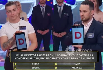 Lucio e Iván se midieron en la gran final de Los 8 escalones, pero el joven de Lanús volvió a ganar y acumuló 9 millones de pesos (Foto: Captura eltrece)