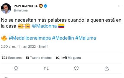Luego del concierto histórico, Maluma posteó en su cuenta de Twitter y trató de "Reina" a Madonna