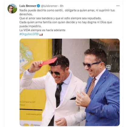 Luis Bremer escribió un profundo mensaje en su cuenta de Twitter sobre el Día del Orgullo 2022 y publicó una foto de su casamiento
